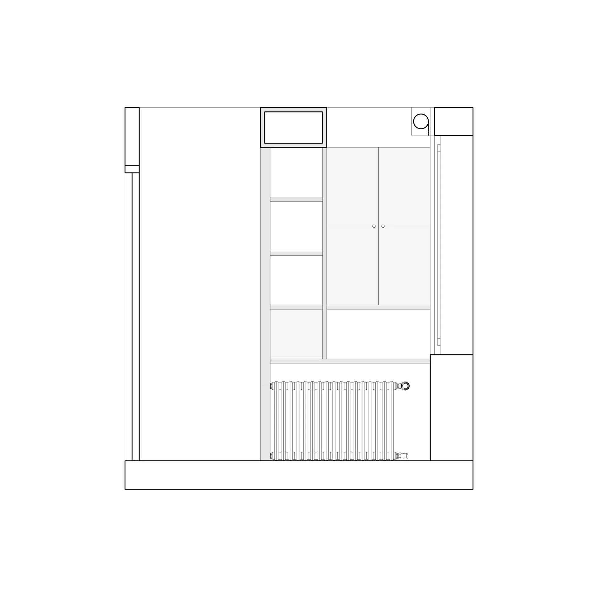 Coupe transversale montrant le meuble sur mesure